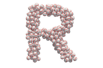 Letter R from baseball balls, 3D rendering