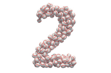 Number 2 from baseball balls, 3D rendering