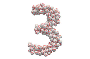 Number 3 from baseball balls, 3D rendering