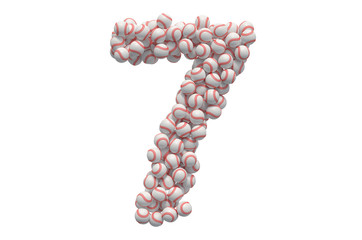 Number 7 from baseball balls, 3D rendering