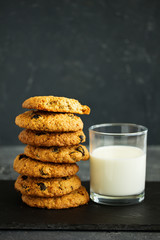 Homemade oatmeal raisin cookies. Selective focus