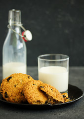 Homemade oatmeal raisin cookies. Selective focus