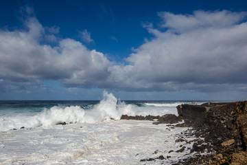 A powerful storm in the Atlantic Ocean in a bay on the coast of Tenerife.