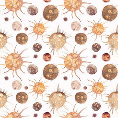 Abstract microbiology texture. Corona virus ornate. Covid-19 illustration. Virus seamless pattern.