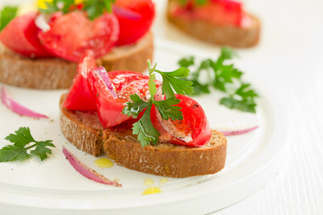 Tomato and onion salad. Selective focus
