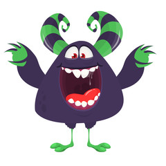 Angry cartoon blue monster screaming. Yelling angry monster expression. Halloween vector illustration