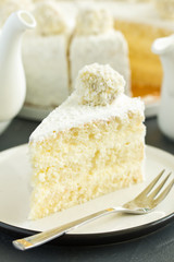 Coconut homemade cake. selective focus.