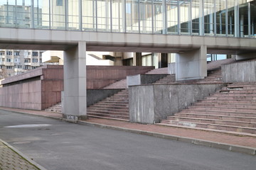 Glass passage and staircase of a modern building