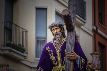 Leon, Spain. 4/19/2019. Pass in the holy week of Leon known as the Nazarene that leaves on Holy...