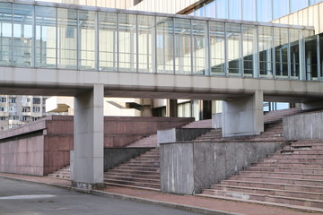 Glass passage and staircase of a modern building