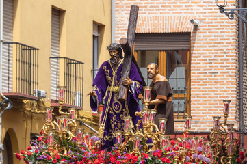 Leon, Spain. 4/19/2019. Pass in the holy week of Leon known as the Nazarene that leaves on Holy Friday.