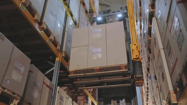 Large forklift with movable cab, modern forklift, warehouse equipment