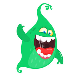 Funny cartoon ghost. Vector Halloween illustration.