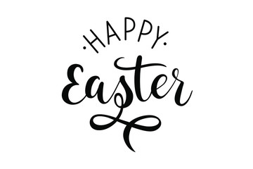 Happy Easter. Handwritten phrase on white background. Vector text element with black inscription 