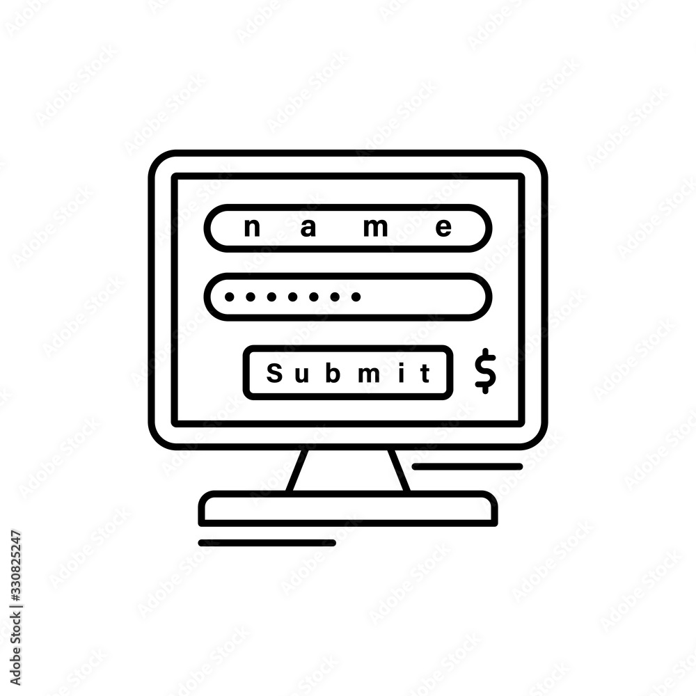 Aufkleber monitor, name, password, submit icon. simple line, outline vector elements of business and finance i
