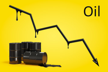 Crude oil price fall chart. World oil, fuel crisis.