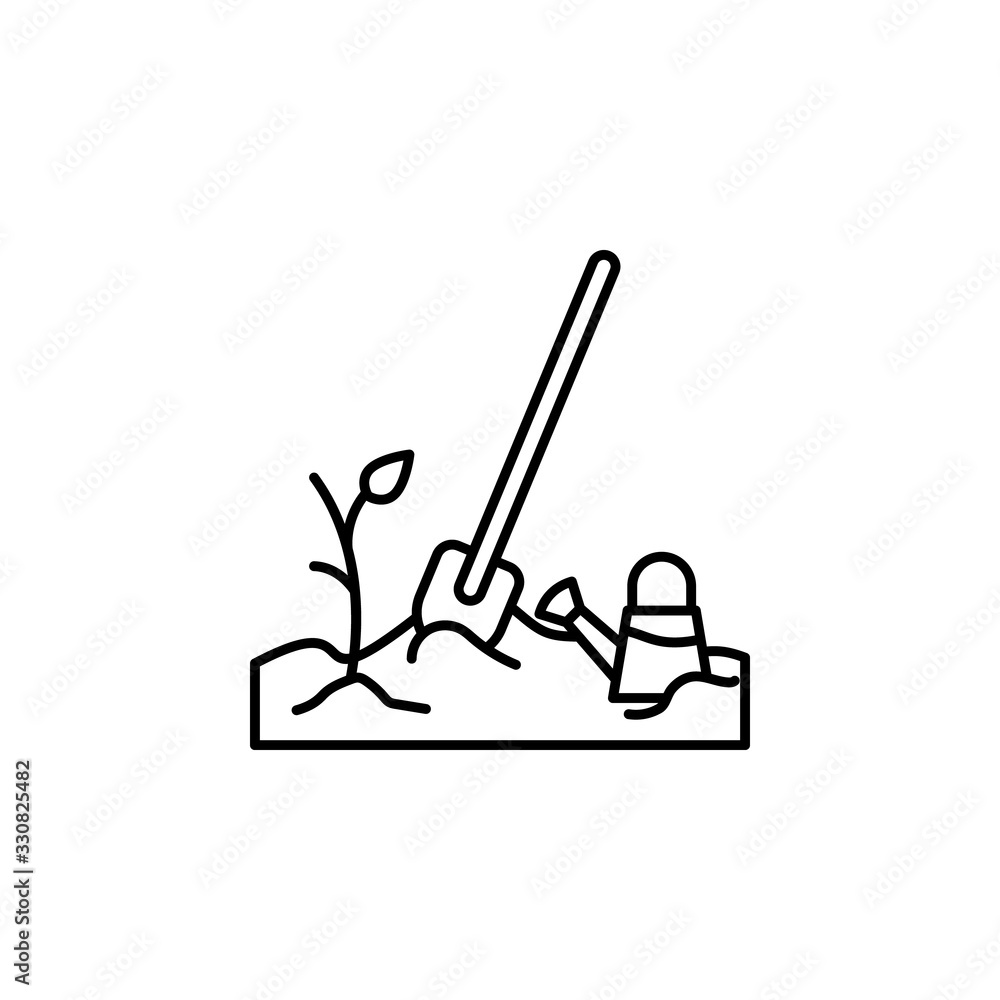 Poster sapling, spade, watering can icon. simple line, outline vector elements of spring icons for ui and u
