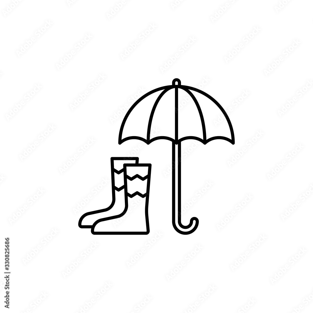 Poster rubber boots, umbrella icon. simple line, outline vector elements of spring icons for ui and ux, web