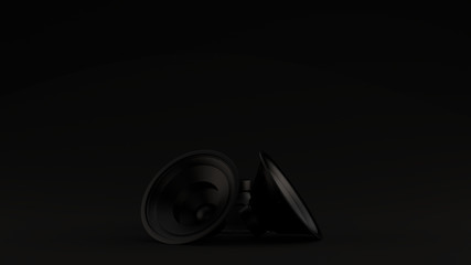 Black 3 Speakers Laying on the Ground Black Background 3d illustration 3d render	