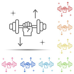 Dumbbell, hand multi color icon. Element of sport thin line icon on white background