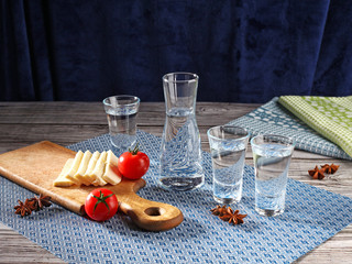 Traditional greek ouzo in shot glasses