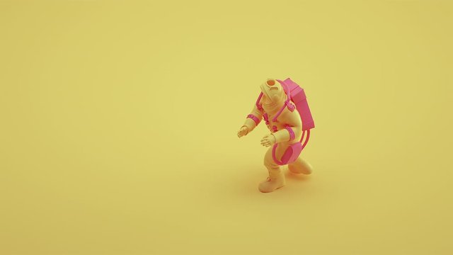 Seamless 3d animation sugar astronaut dancing salsa with in a yellow background. Funny 4K background with decoration for Abstract minimalist - 3D Rendering