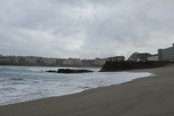 Waves on a beach in A coruna city in Spain