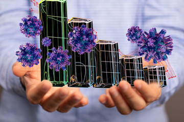 Economic impact of virus on global economy. Recession and financial crisis concept. 3D rendered...