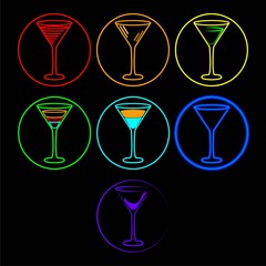 Neon wineglass of cocktails alcohol. Vector illustration