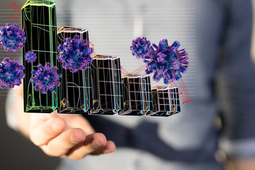 Economic impact of virus on global economy. Recession and financial crisis concept. 3D rendered...