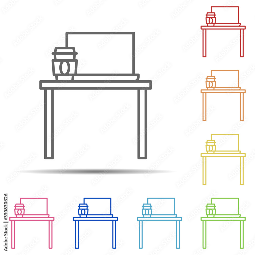 Poster work table multi color icon. element of workplace icon on white background
