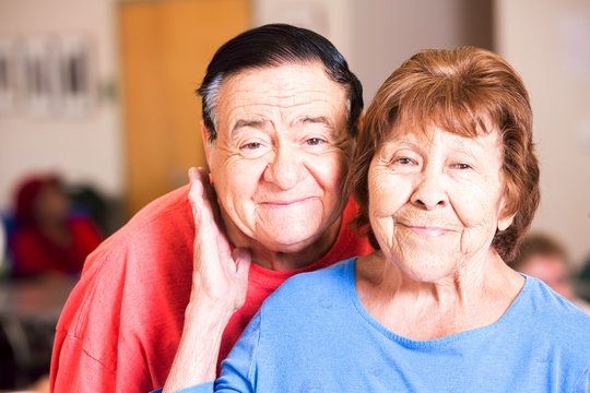 Smiling Hispanic Couple in a Senior Center