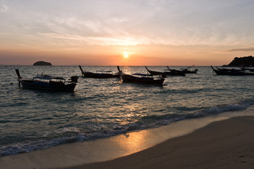 Boats while Sunrise at Sunrise Beach, Koh Lipe, Thailand, Asia