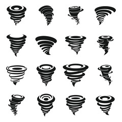 Tornado icons set. Simple set of tornado vector icons for web design on white background