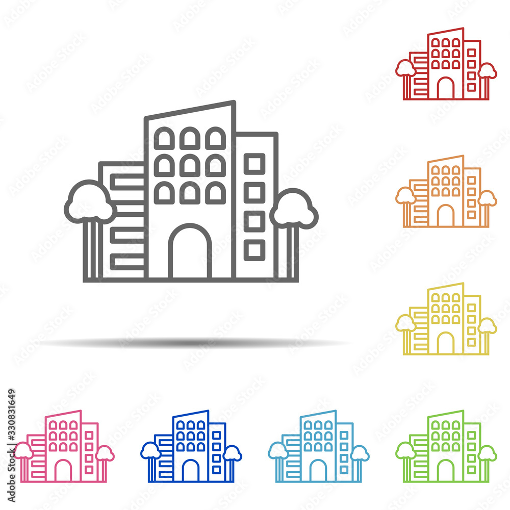 Poster office building multi color icon. element of workplace icon on white background