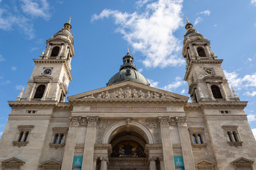 St. Stephen's Basilica. Blue sky and clouds. Budapest, Hungary
