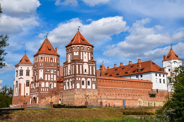 Medieval castle in Mir, Belarus. An outstanding example of the defensive architecture of the XVI century. Gothic style. The Grodno region Belarus. 