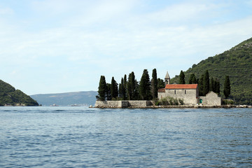 Saint George monastery in summer Perast Bay of Kotor Montenegro