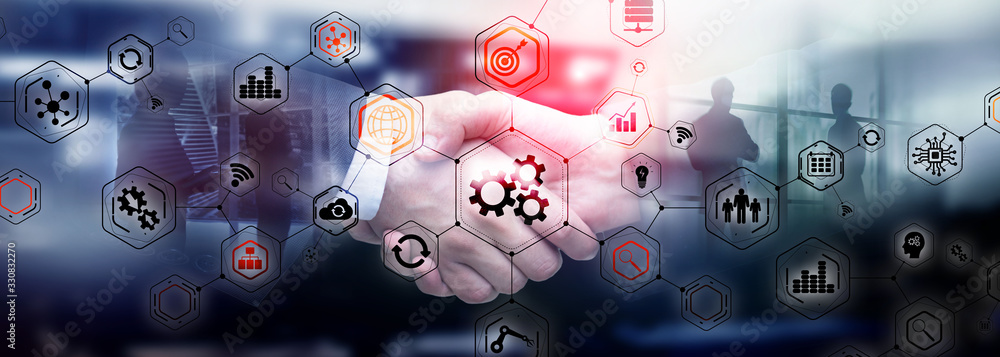Poster gears icons engineering manufacturing automation innovation structure abstract concept.