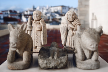 Traditional portoguese hand crafted nativity scene made of stone