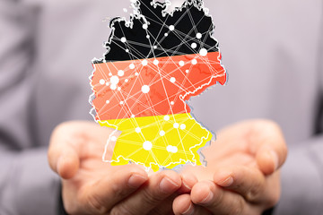 a virtual germany land  map digital in hand 3d