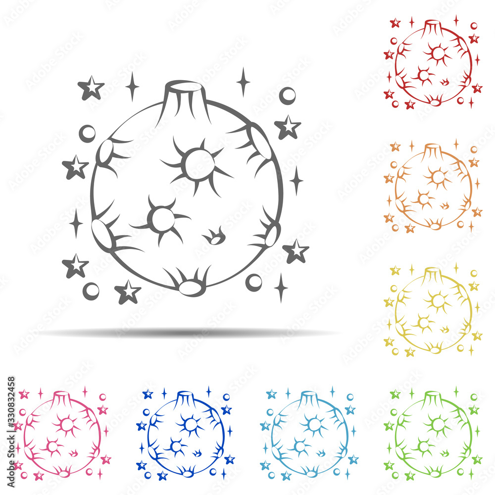 Poster planet multi color icon. element of space hand drawn icon on white background