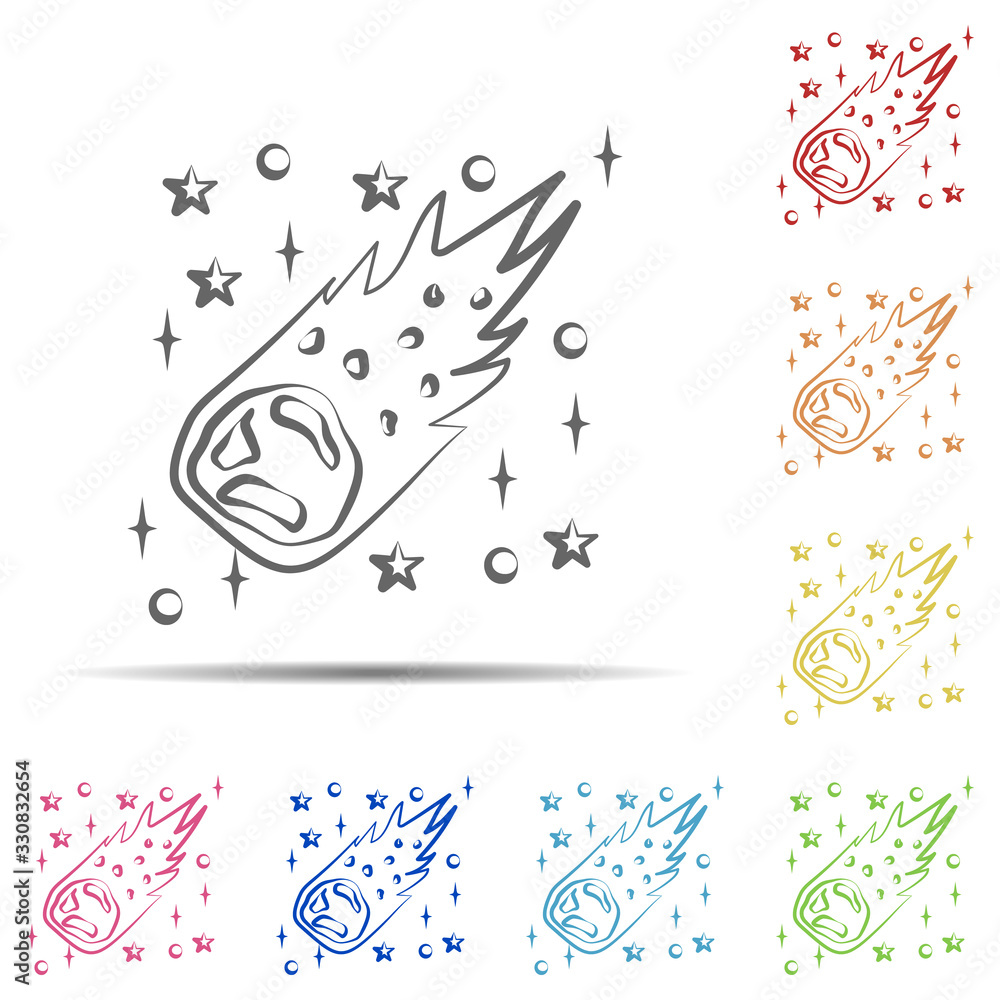 Aufkleber comet multi color icon. element of space hand drawn icon on white background