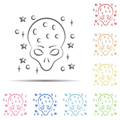 Alien multi color icon. Element of space hand drawn icon on white background
