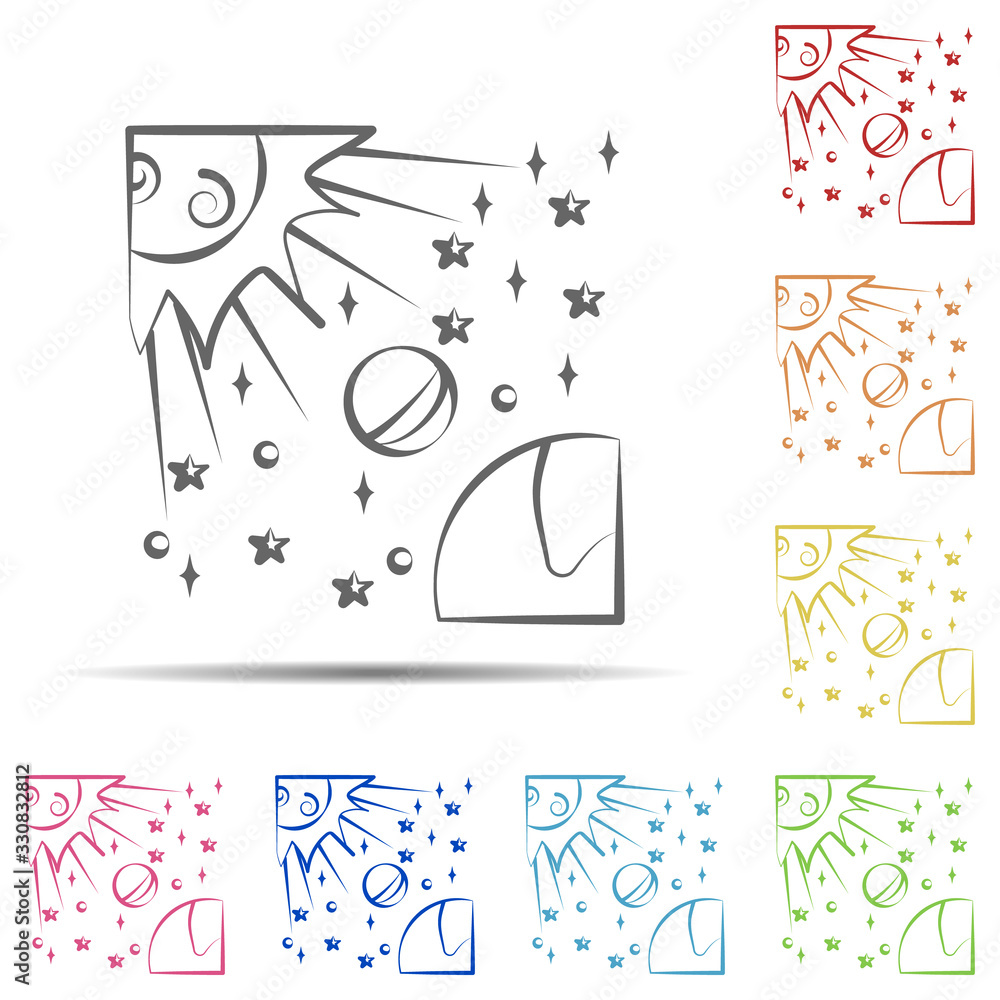 Poster eclipse multi color icon. element of space hand drawn icon on white background