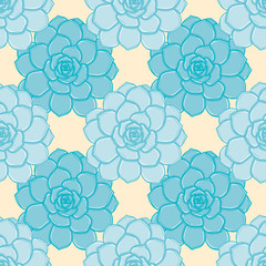 Blue Rose Echeveria vector repeat pattern. Cute succulent plant seamless illustration background.