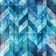 Blue geometric seamless pattern with grunge effect