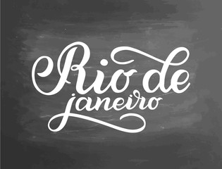 Abstract vector with text - Rio de janeiro. Vintage concept background, art template, logo, labels, layout, banner, card. Hand made typography word. Lettering poster on chalkboard textured background.
