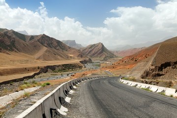 Pamir highway or pamirskij trakt. Road in Kyrgyzstan