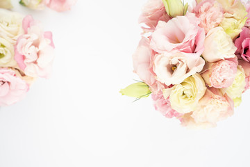 Obraz na płótnie Canvas Blush flower flat lay bridal background copy space 